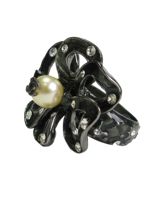 Bague fleur CHANNEL avec perle et strass