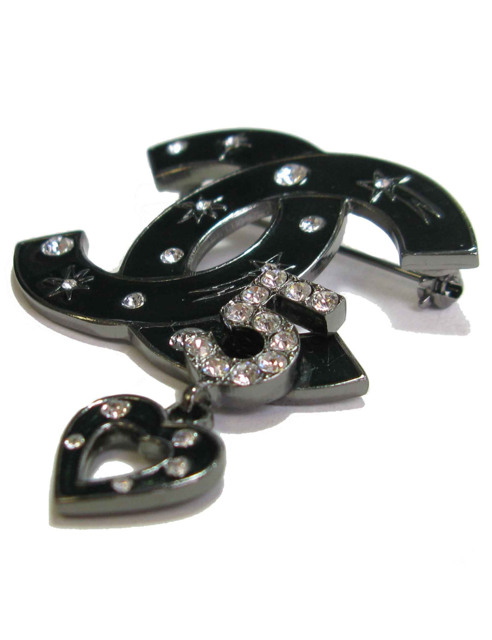 Broche CHANEL CC n° 5 émaillée noire