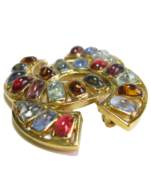 xxx Broche CHANEL dorée pâte de verre CC