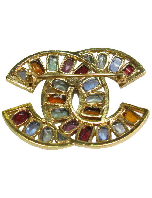 xxx Broche CHANEL dorée pâte de verre CC