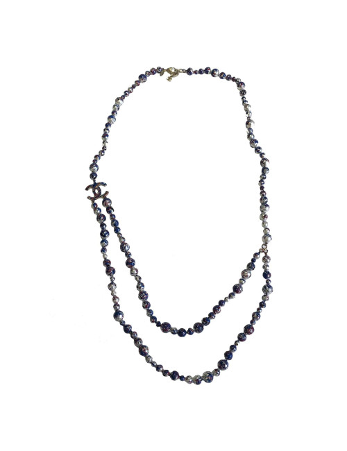 Sautoir CHANEL Airlines collection en perles nacrées, bleu blanc rouge