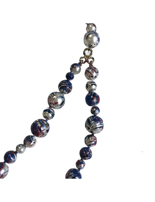 Sautoir CHANEL Airlines collection en perles nacrées, bleu blanc rouge