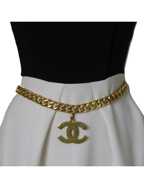 Ceinture sautoir CHANEL vintage en métal doré