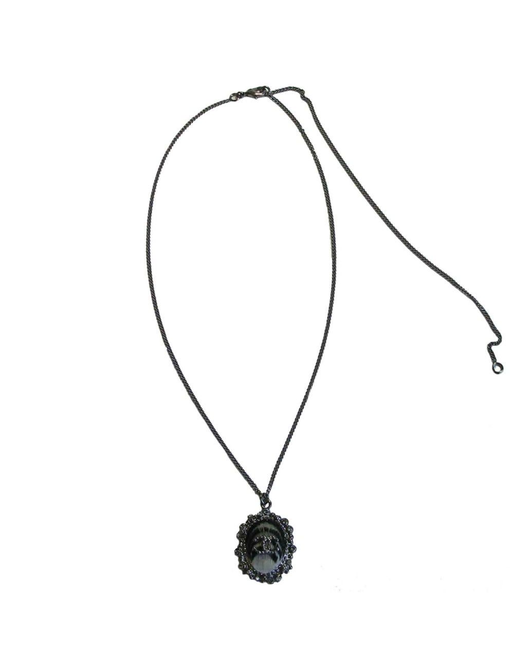 Collier CHANEL en métal argenté et plume