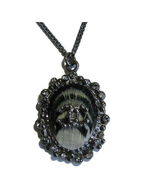 Collier CHANEL en métal argenté et plume