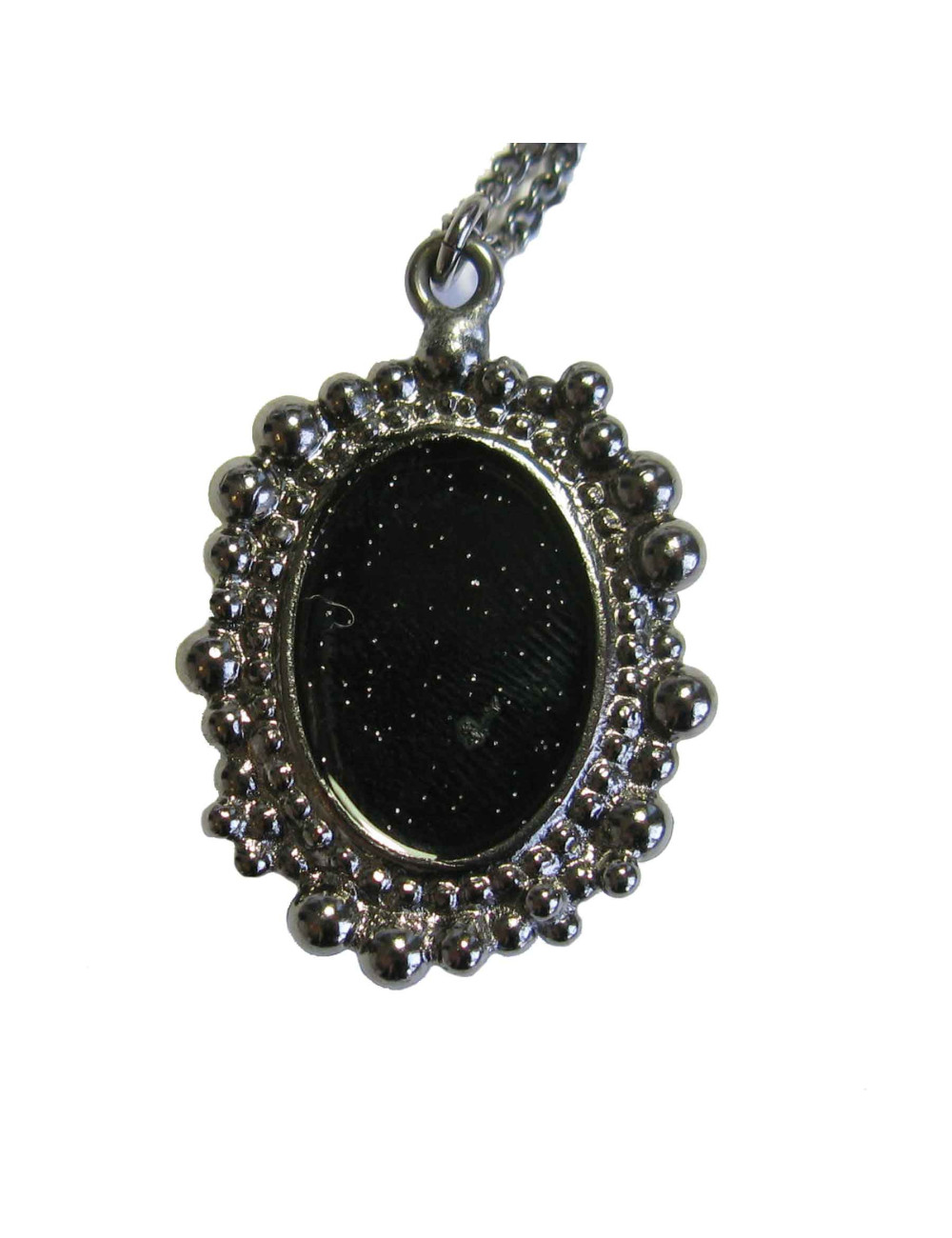 CHANEL pendant necklace in silver plated metal and feather