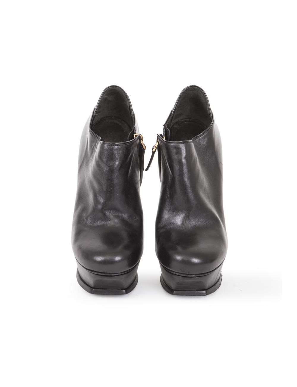 YVES SAINT LAURENT high heel platform boots in black leather size 37EU