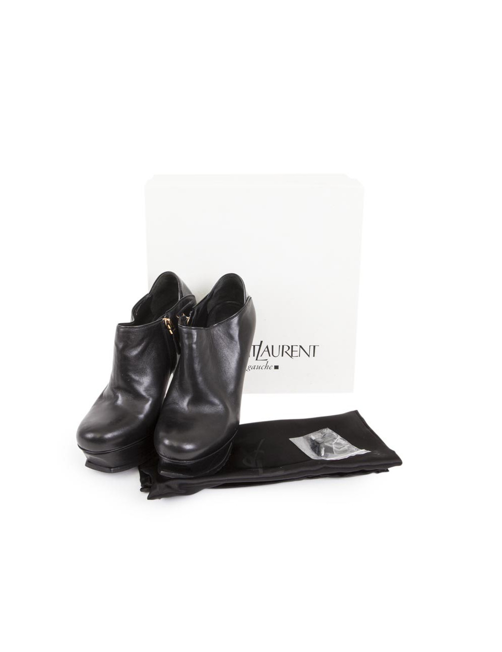 YVES SAINT LAURENT high heel platform boots in black leather size 37EU