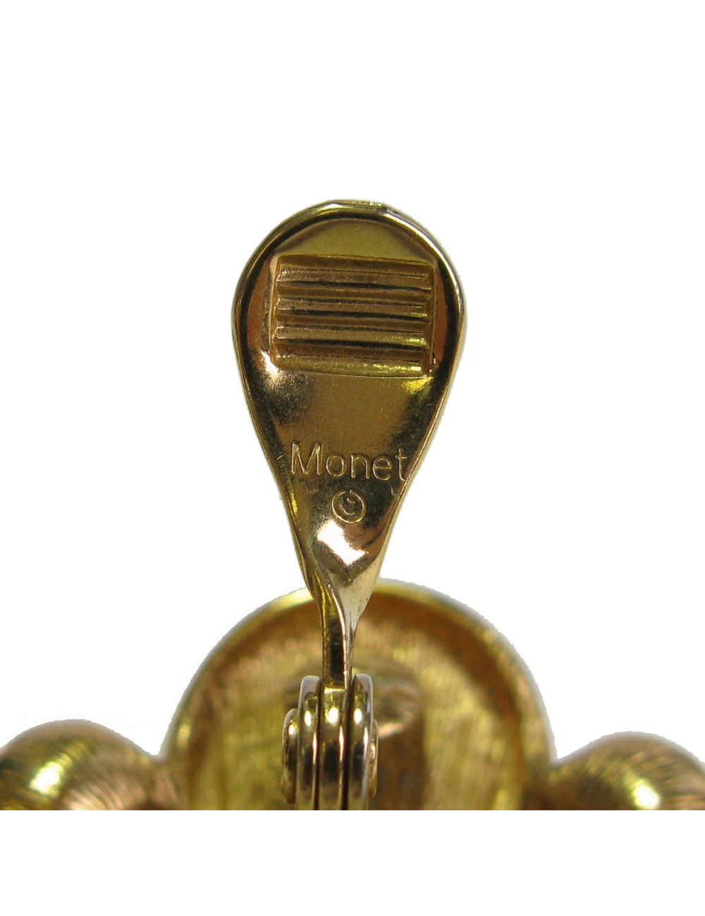 Boucles d'oreille clips MONET Vintage en métal doré, pierre fantaisie de couleur et strass