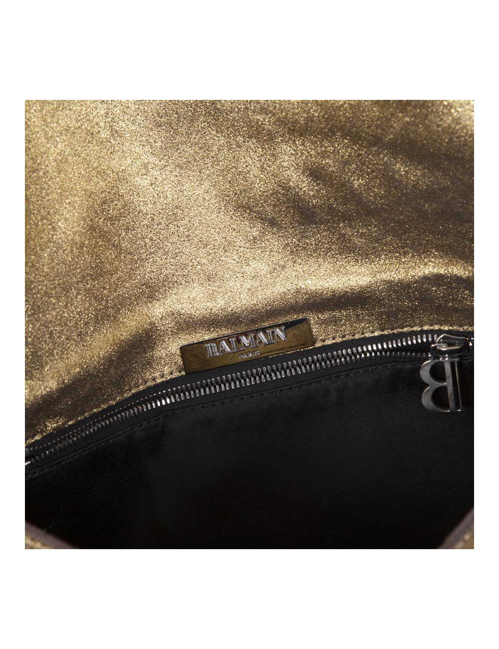 BALMAIN leather and crocodile evening clutch