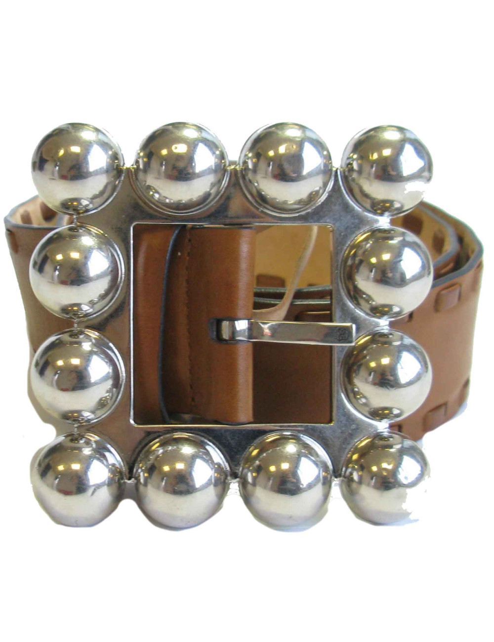 Ceinture ROBERTO CAVALLI T80 en cuir marron et bijouterie argentée