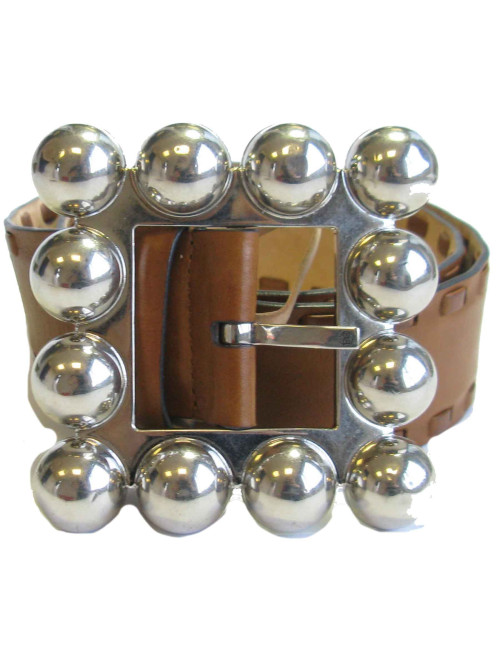 Ceinture ROBERTO CAVALLI T80 en cuir marron et bijouterie argentée