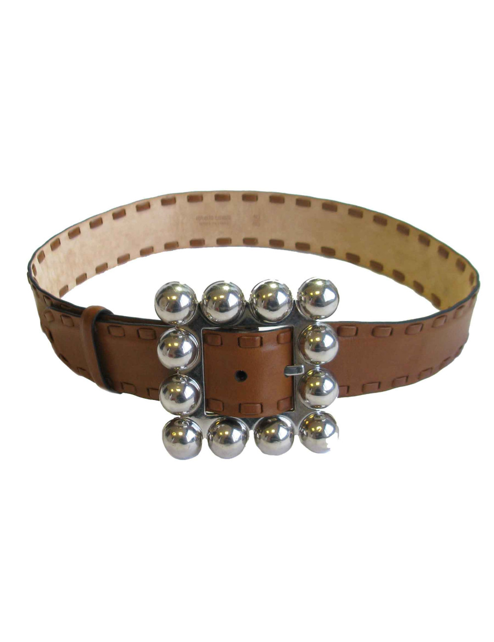 Ceinture ROBERTO CAVALLI T80 en cuir marron et bijouterie argentée