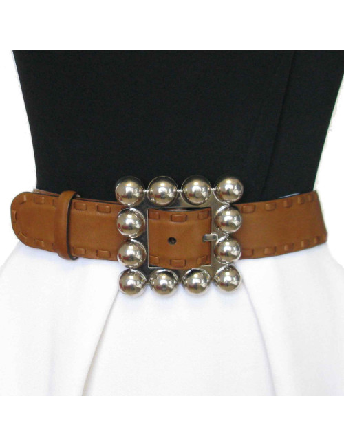 Ceinture ROBERTO CAVALLI T80 en cuir marron et bijouterie argentée