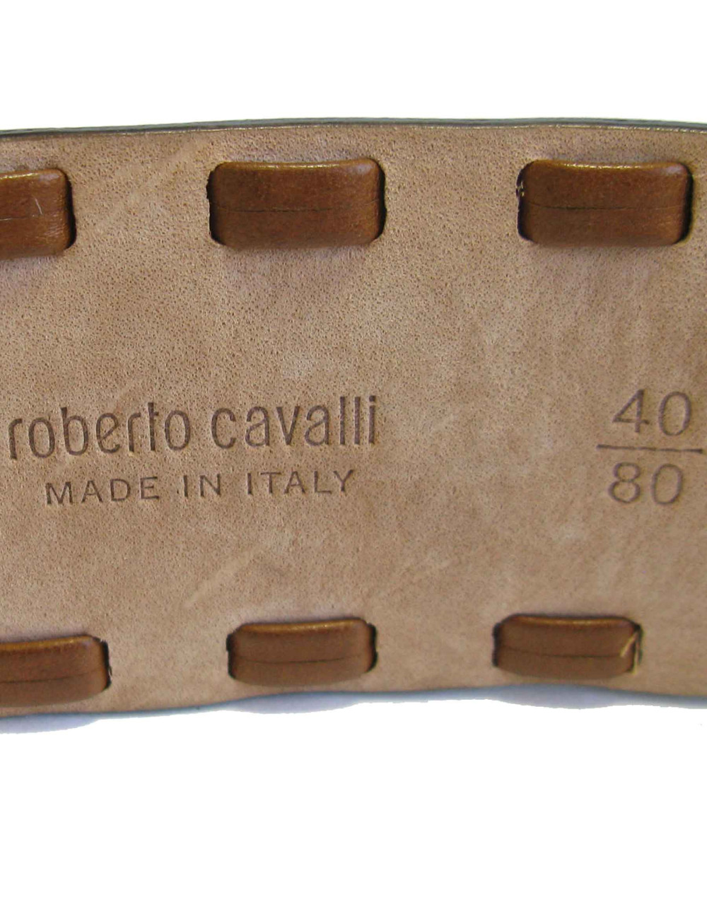 Ceinture ROBERTO CAVALLI T80 en cuir marron et bijouterie argentée