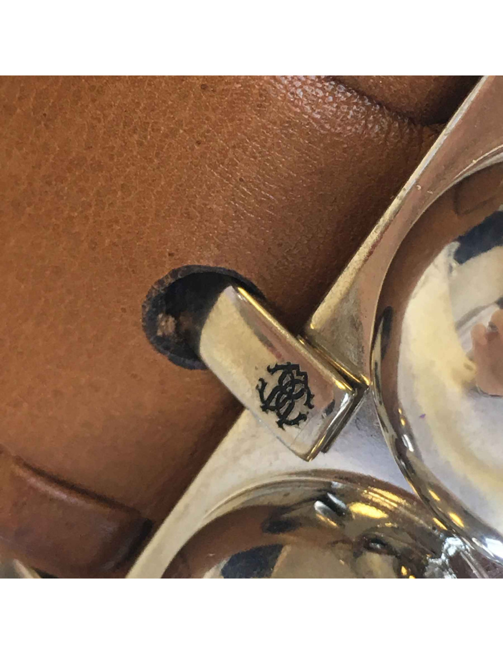 Ceinture ROBERTO CAVALLI T80 en cuir marron et bijouterie argentée