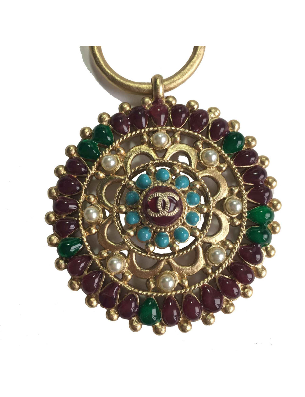 xxx Collier "Paris-Bombay" CHANEL en métal doré mat et pâte de verre de couleur