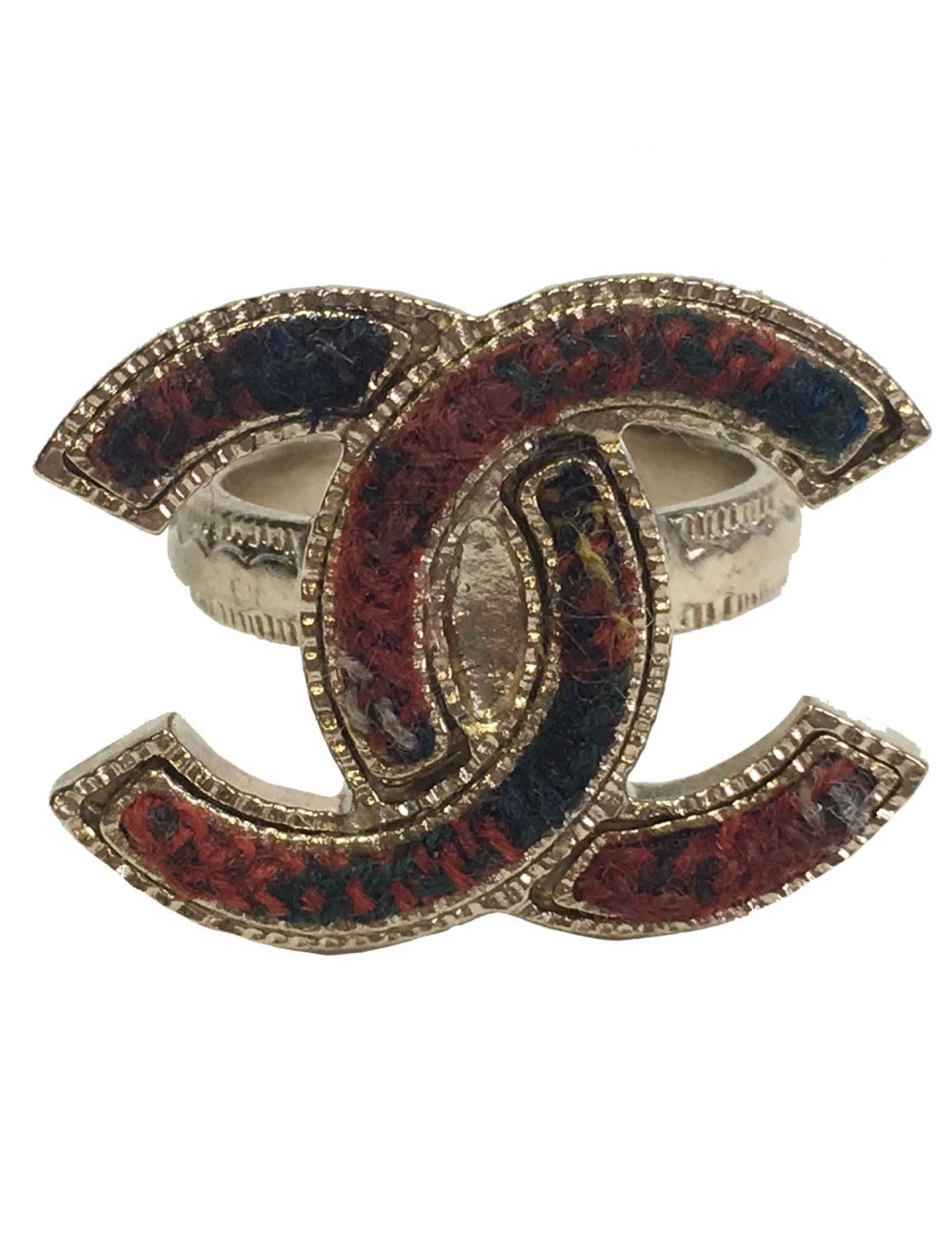 CHANEL ring CC 'Paris- Edimburg'in gilded metal and scottish tweed size 53