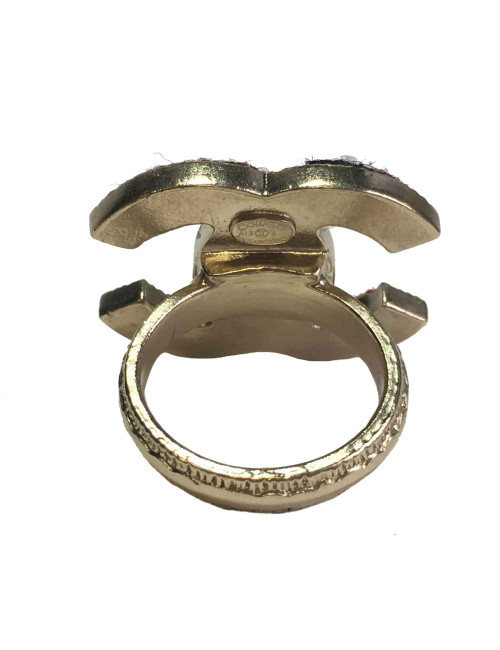 CHANEL ring CC 'Paris- Edimburg'in gilded metal and scottish tweed size 53