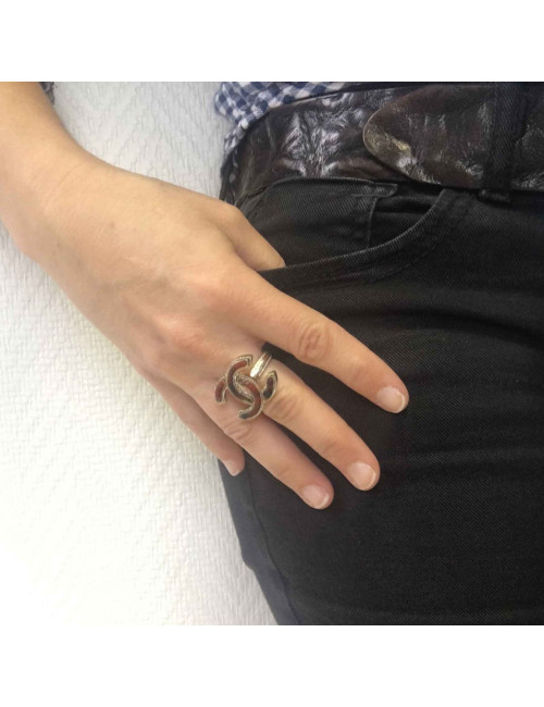 CHANEL ring CC 'Paris- Edimburg'in gilded metal and scottish tweed size 53
