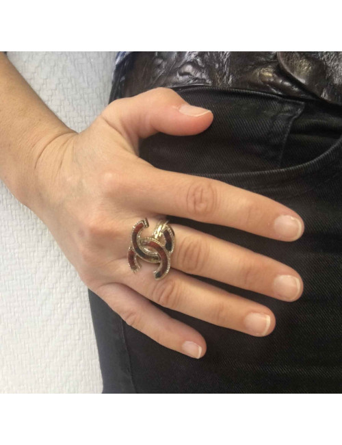 CHANEL ring CC 'Paris- Edimburg'in gilded metal and scottish tweed size 53