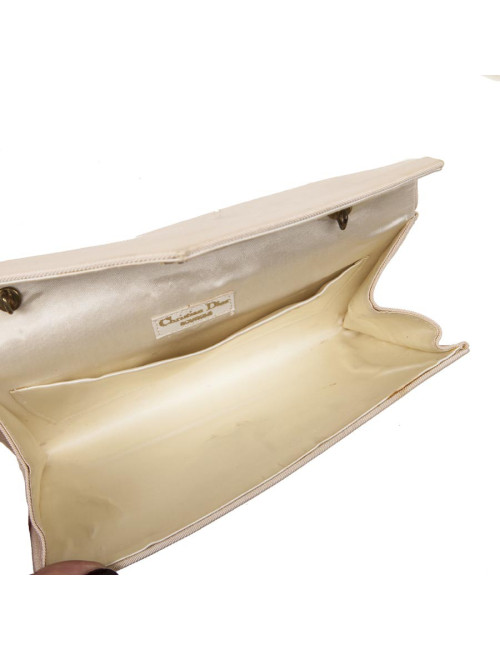 Pochette CHRISTIAN DIOR satin duchesse beige Vintage