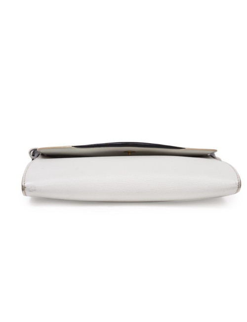 HERMES vintage bag in white leather and night blue trim