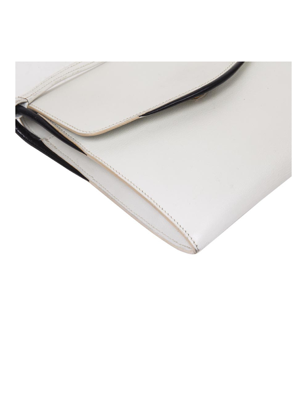 HERMES vintage bag in white leather and night blue trim