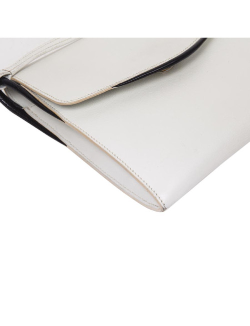 HERMES vintage bag in white leather and night blue trim