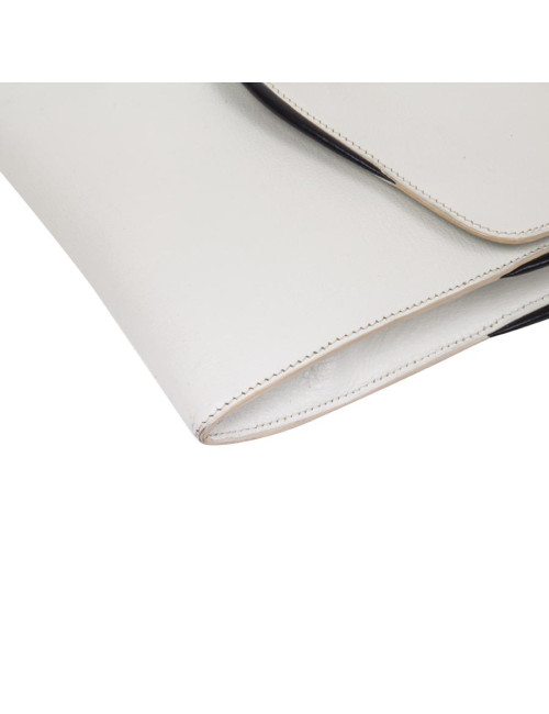 HERMES vintage bag in white leather and night blue trim