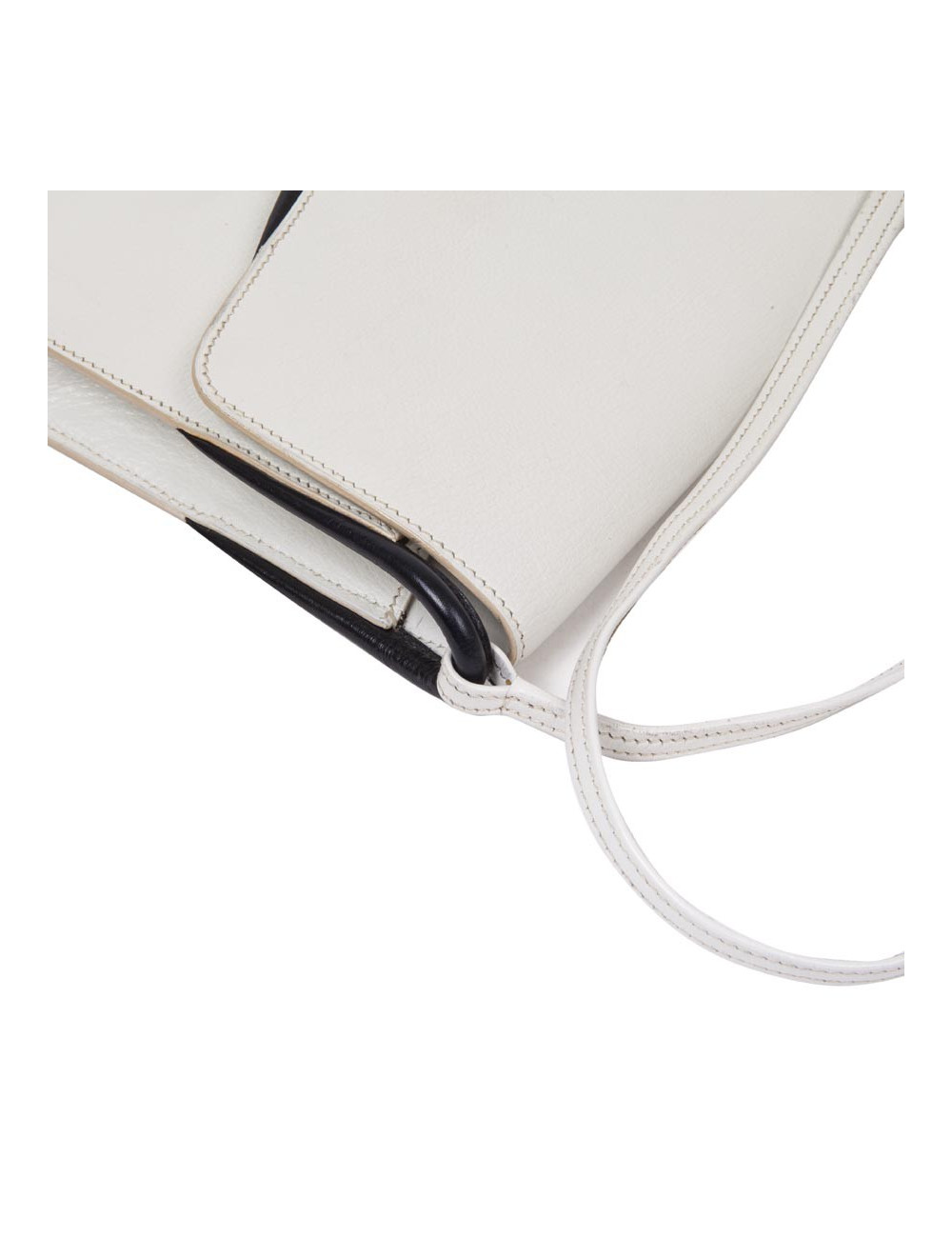 HERMES vintage bag in white leather and night blue trim