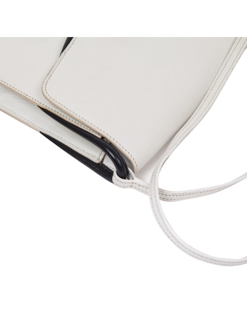 HERMES vintage bag in white leather and night blue trim