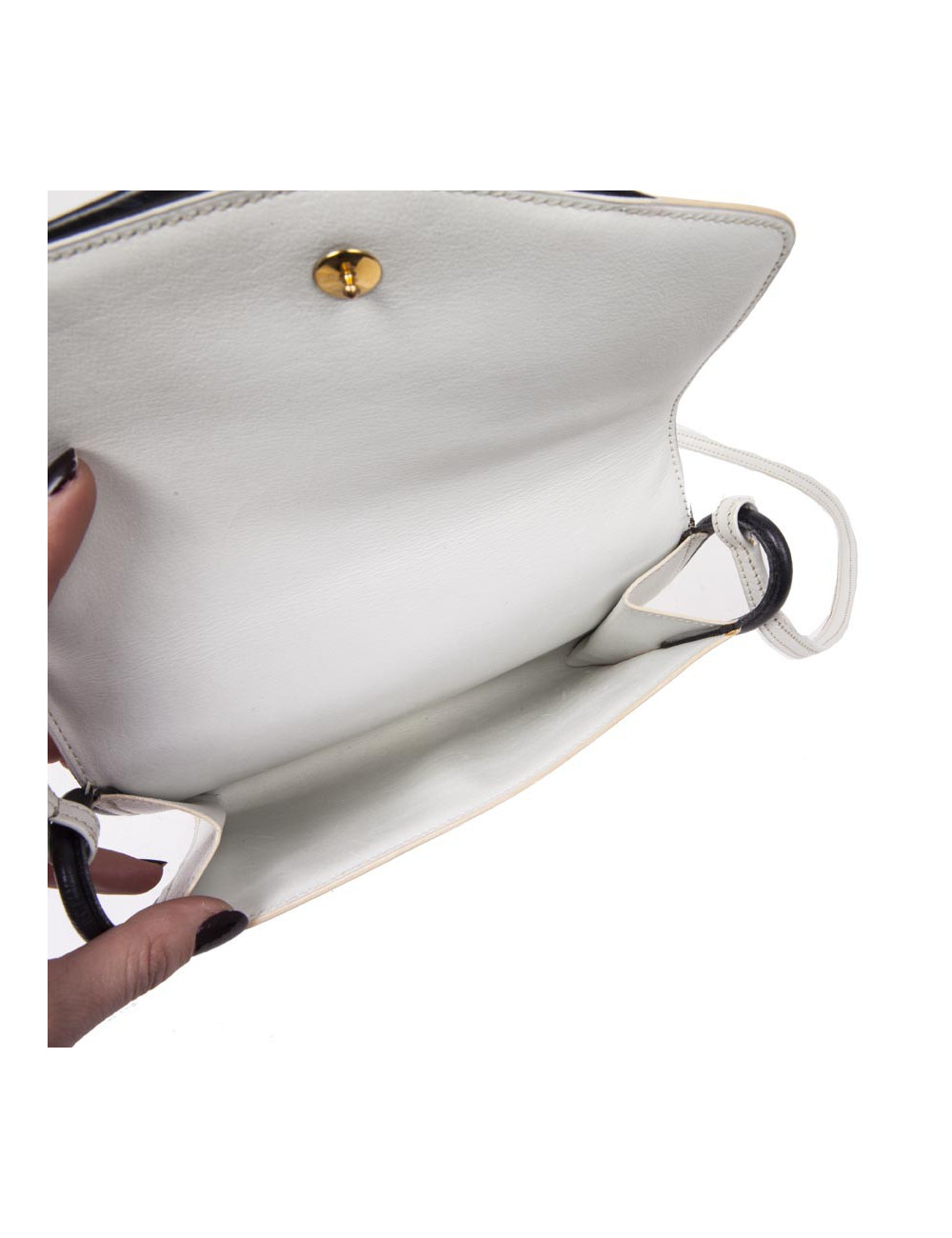 HERMES vintage bag in white leather and night blue trim