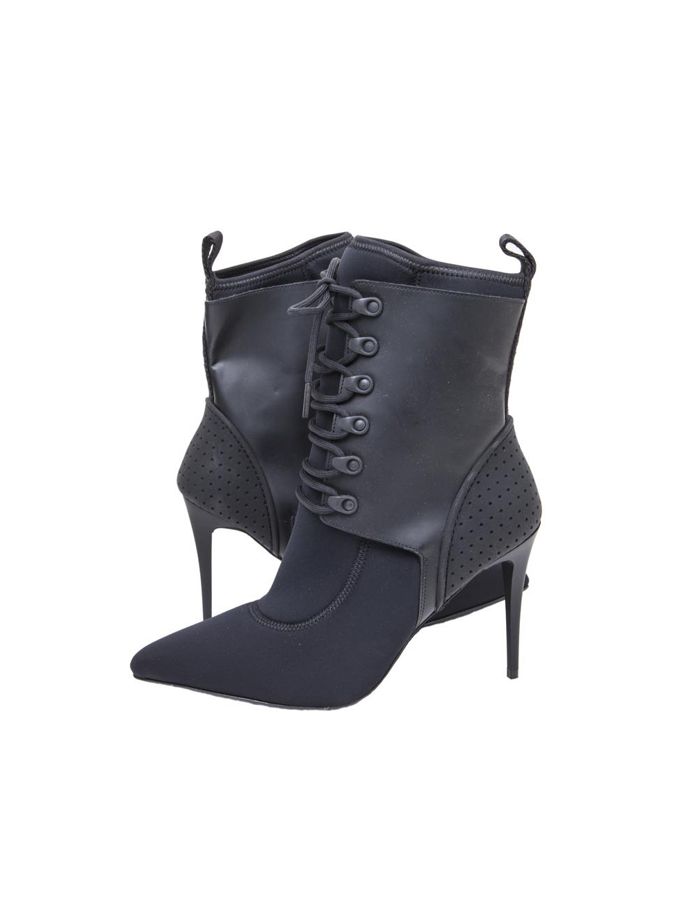 ALEXANDER WANG ankle high heel boots in thick black fabric with lace size 41EU