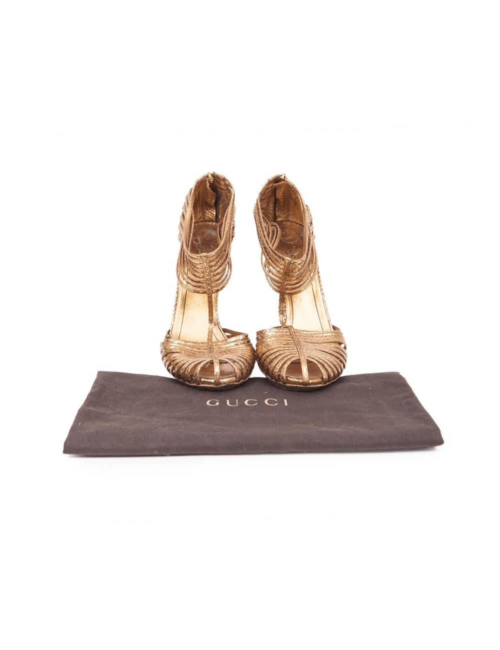 GUCCI High-Heeled Sandals in Golden Python Size 40FR