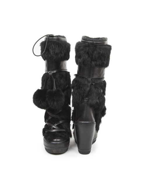 ASH wedge boots in black leather and fur