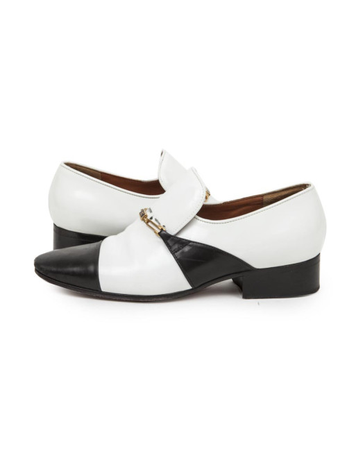 CELINE moccasins in varnished white and black leather size 38 EU