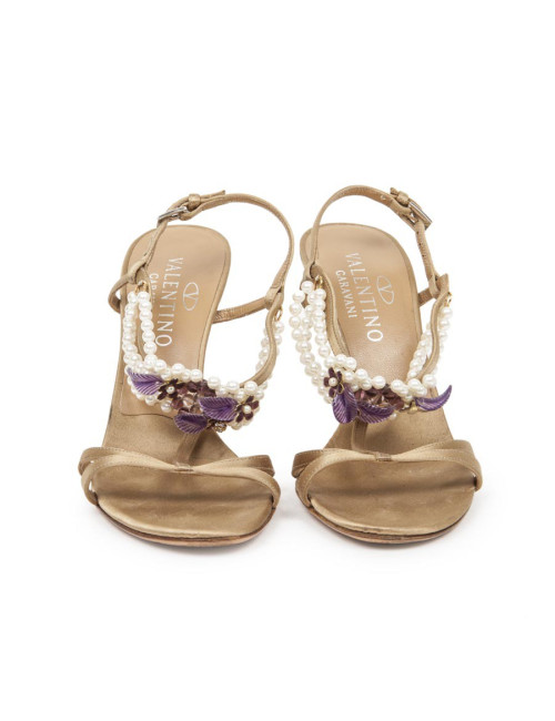 VALENTINO GARAVANI high sandals in beige gold silk size 37FR