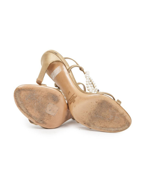 VALENTINO GARAVANI high sandals in beige gold silk size 37FR