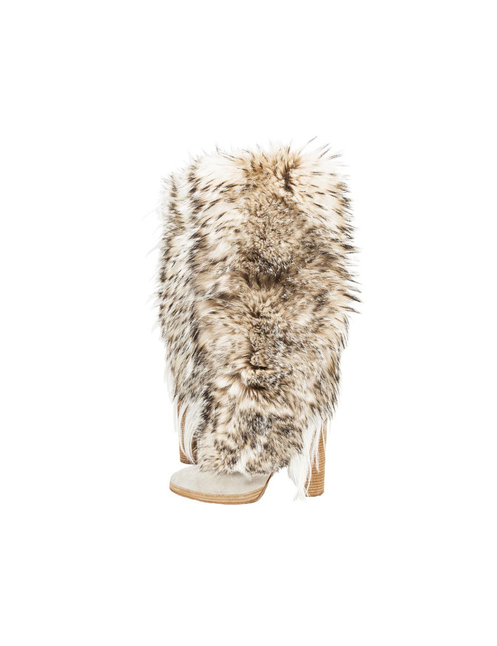 Unsigned high boots with heels covered with grey and white fox fur size 38