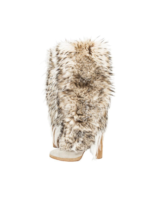 Unsigned high boots with heels covered with grey and white fox fur size 38