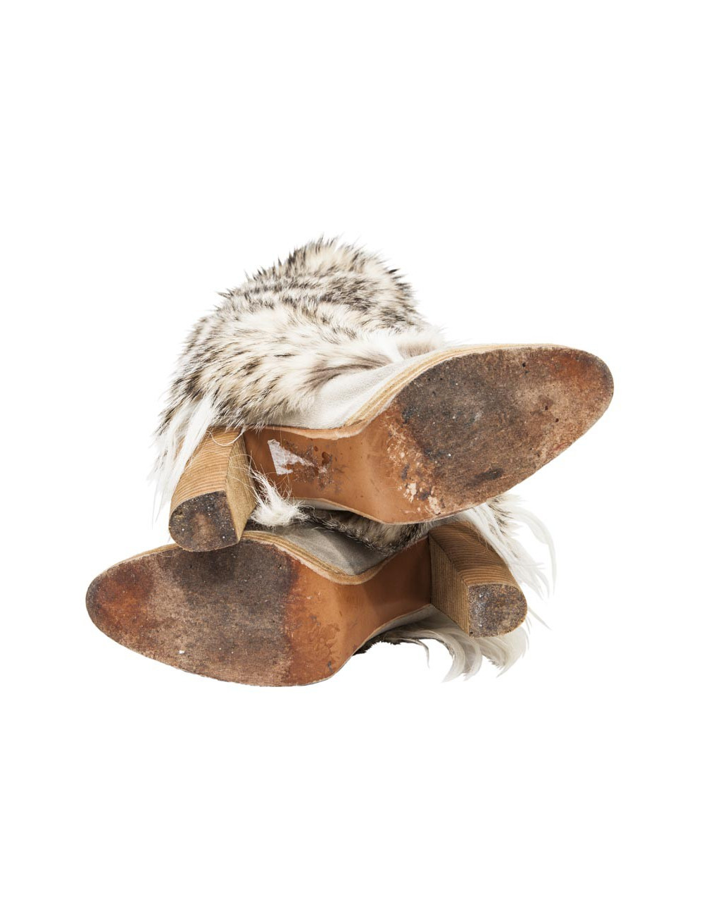 Unsigned high boots with heels covered with grey and white fox fur size 38