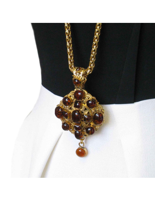 Sautoir MARGUERITE de VALOIS pâte de verre topaze