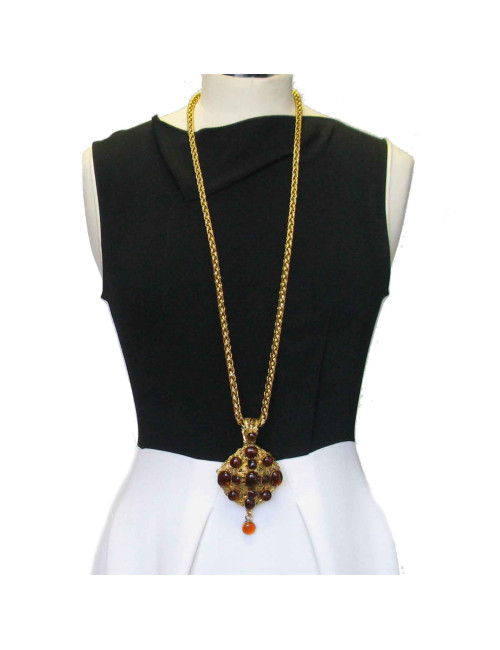 MARGUERITE de VALOIS long chain necklace with a topaze molten glass pendant