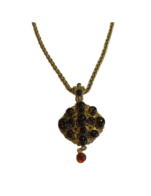 MARGUERITE de VALOIS long chain necklace with a topaze molten glass pendant