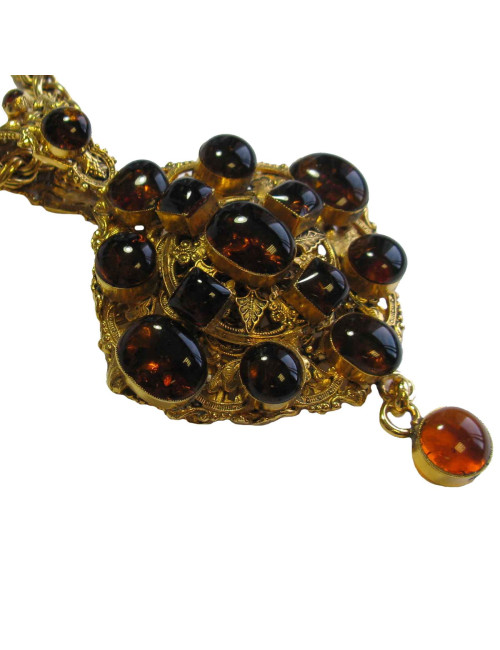 MARGUERITE de VALOIS long chain necklace with a topaze molten glass pendant