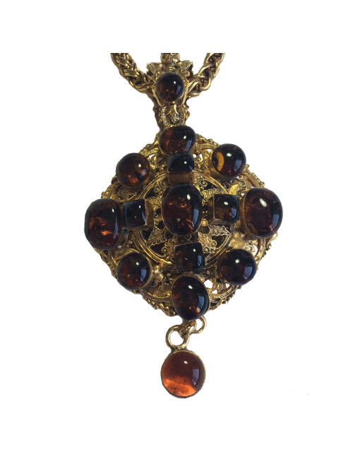 MARGUERITE de VALOIS long chain necklace with a topaze molten glass pendant