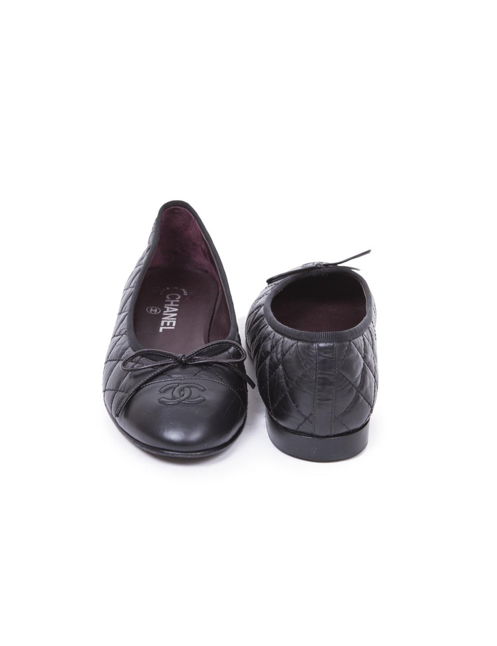 Ballérines CHANEL T 40 en cuir d'agneau noir matelassé