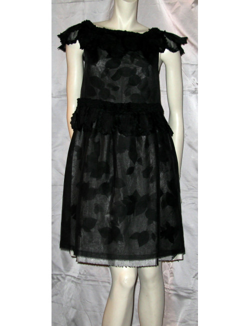 Robe CHANEl en soie et mousseline de soie noire T38