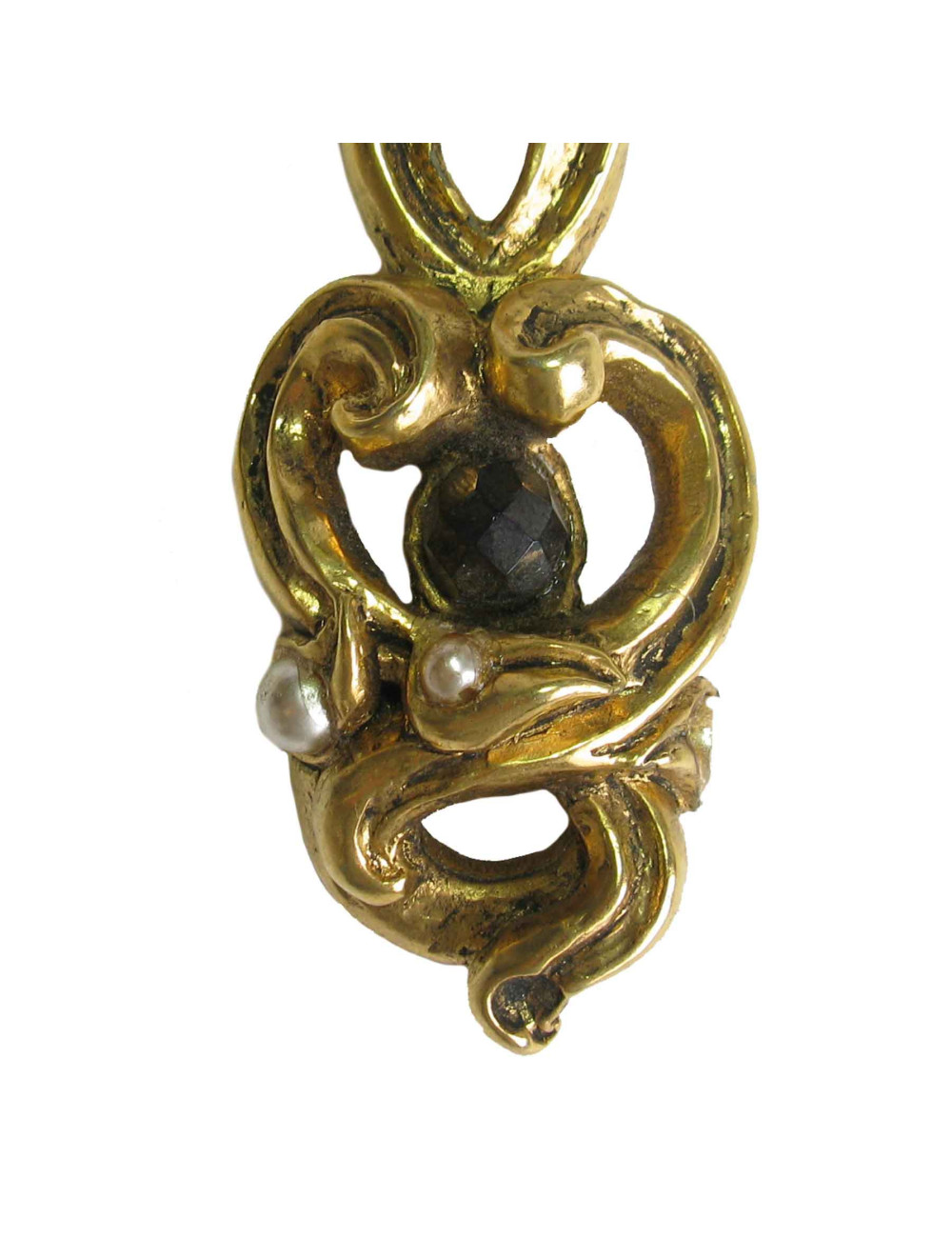 Boucles d'oreille clips CLAIRE DEVE  en résine dorée, pierre facettée et perles nacrées Vintage